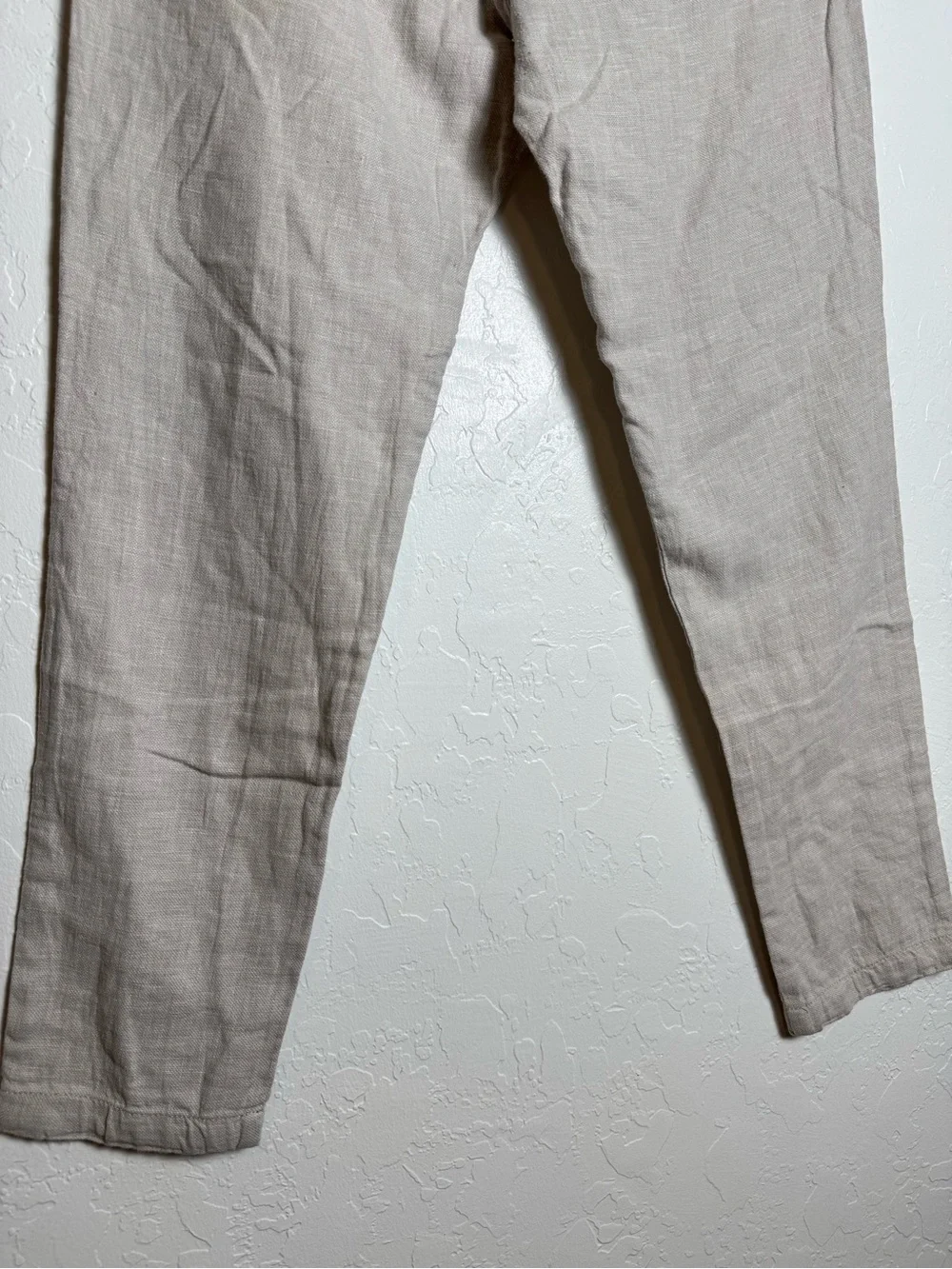 Zara Men’s Beige Linen Blend Tapered Straight Slim Drawstring Trousers